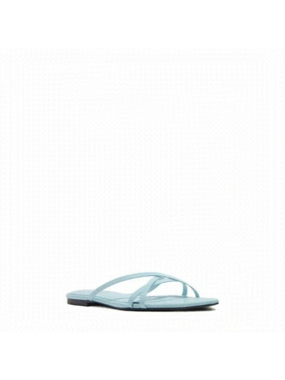 BLACK Suede Studio Women's Blue "Cassie" Sandals Calfskin Leather Flats